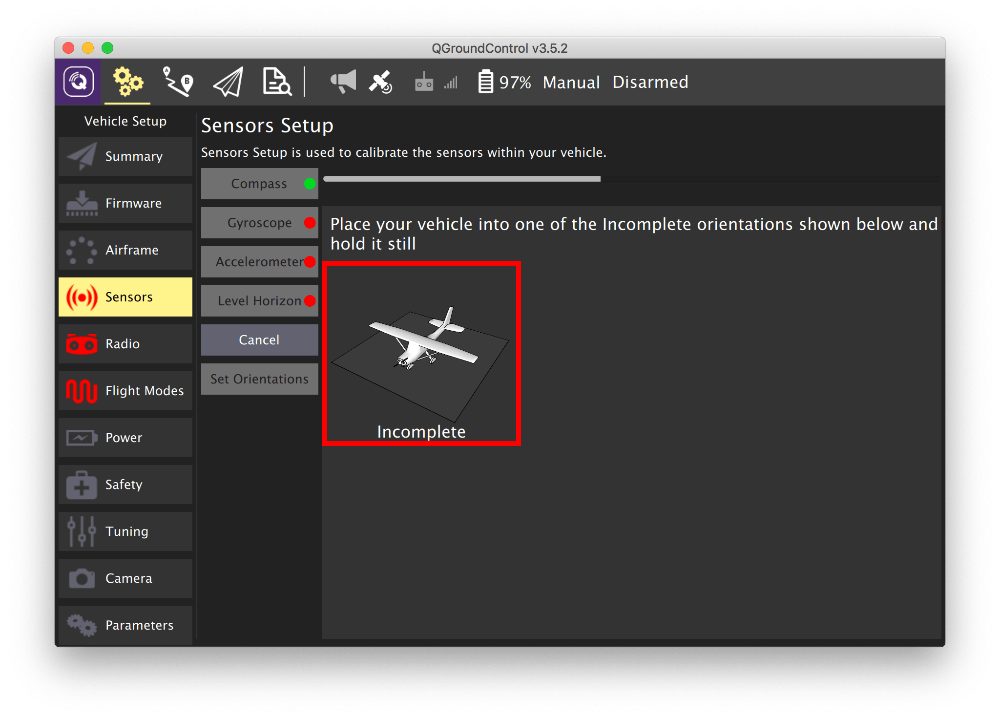 QGroundControl gyroscope calibration